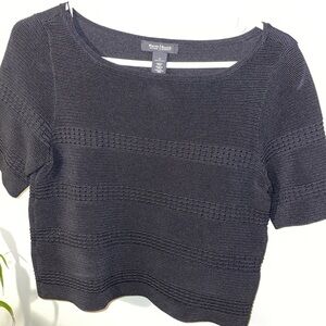 White House Black Market Black Textured Knit Top